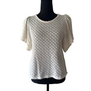 MADEWELL Texture & Thread Ivory Eyelet Flutter Sleeve Top Size Medium